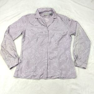 LIZ CLAIBORNE WOMENS VINTAGE PASTEL PURPLE FLORAL SILK LONG SLEEVE BUTTON DOWN 6